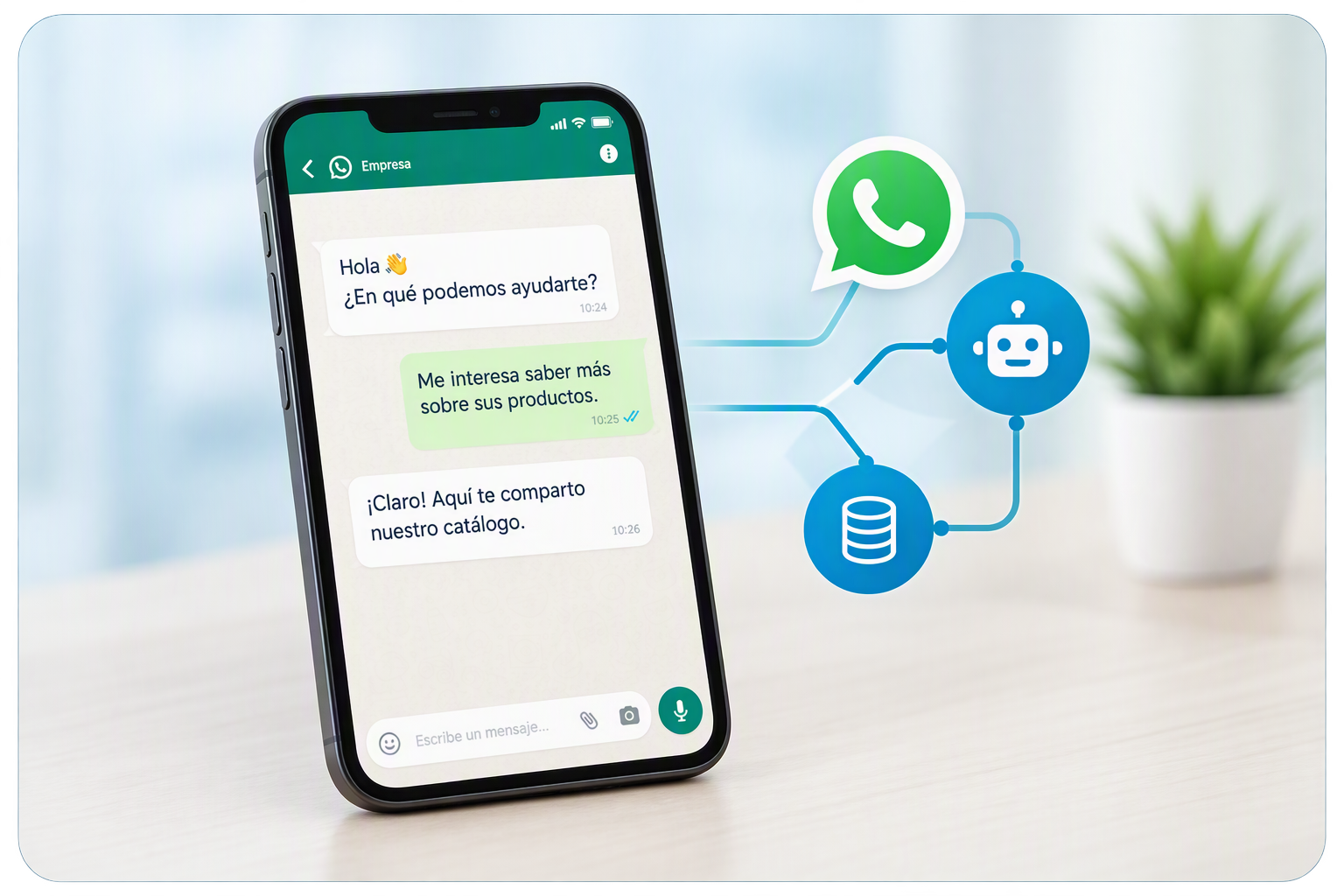 Ilustración de chatbots, automatización y CRM